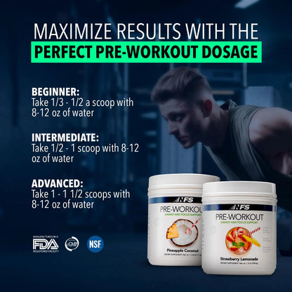 Pre-Workout Powder – Energy, Focus, Strength & Endurance Support for Men & Women – Strawberry Lemonade – 25 Servings