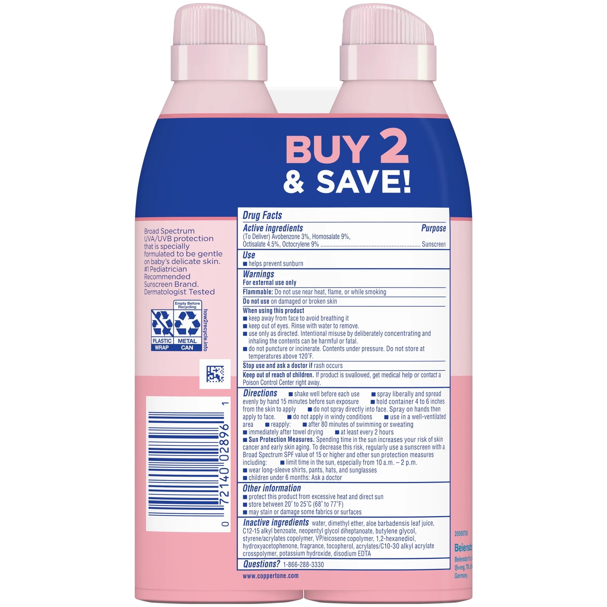 Waterbabies Sunscreen Spray, SPF 50 Baby Sunscreen, 6 Oz, Pack of 2