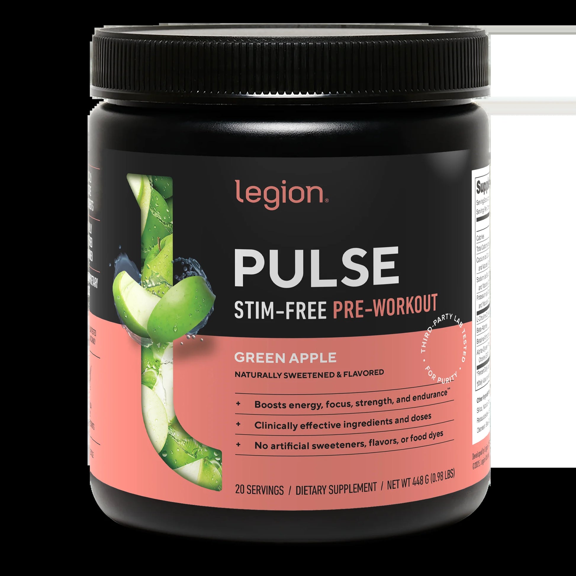 Pulse Natural Pre-Workout Supplement Caffeine-Free Naturally Sweetened and Flavored