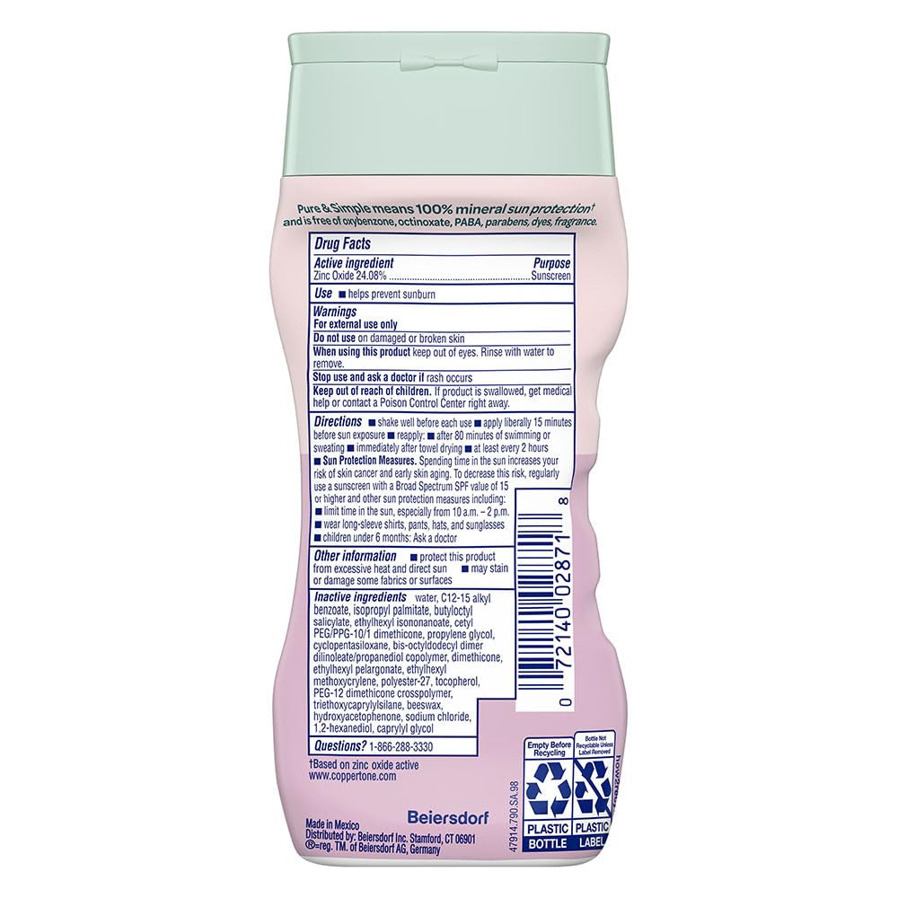 Pure and Simple Baby Sunscreen Lotion SPF 50, Zinc Oxide Mineral Sunscreen for Babies, Hypoallergenic and Tear Free, 6 Fl Oz Bottle, Pack of 18