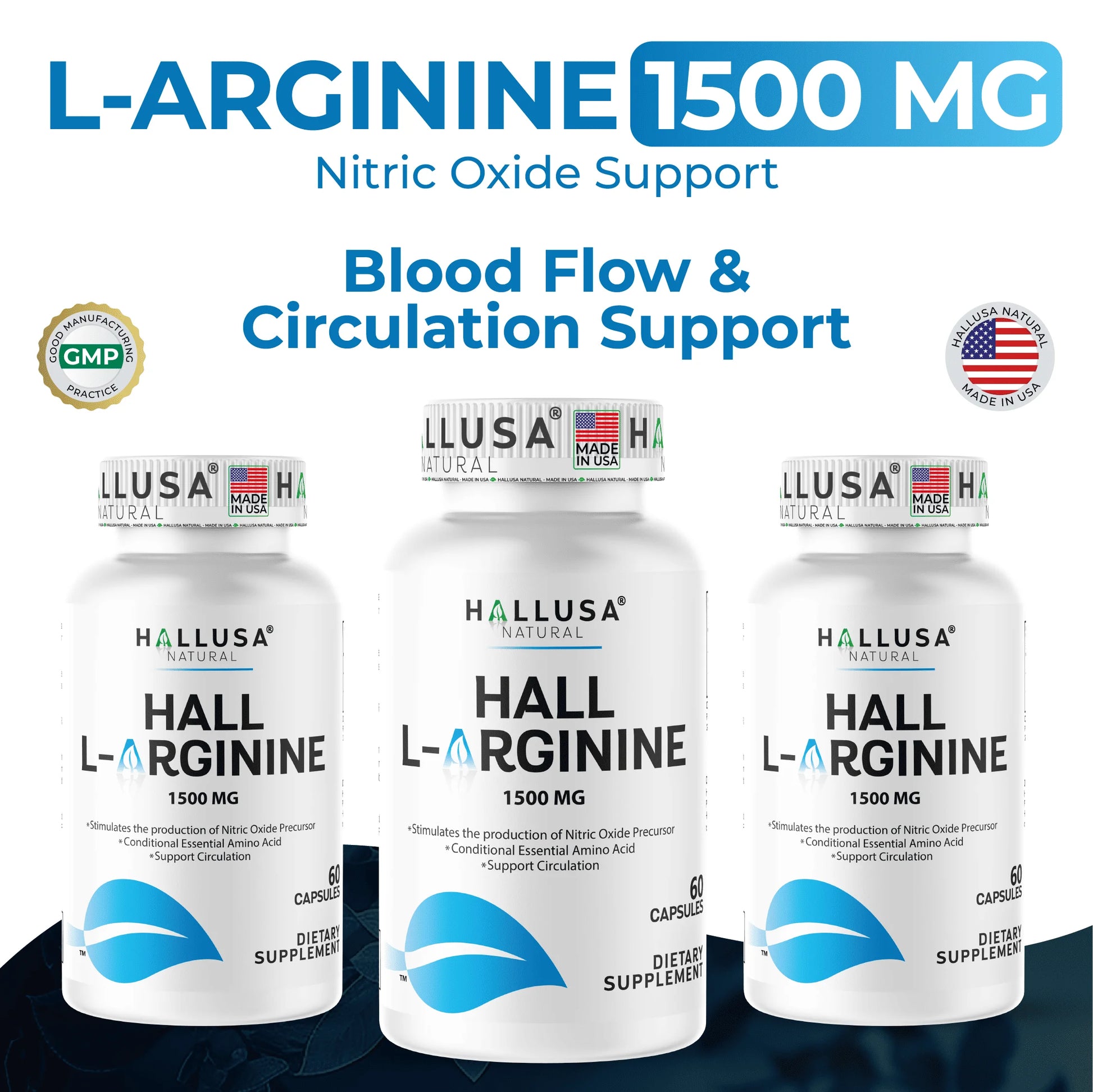L-Arginine 1500 Mg, 60 Capsules, Nitric Oxide Support, Blood Flow & Circulation Support, Pre Workout & Performance Formula