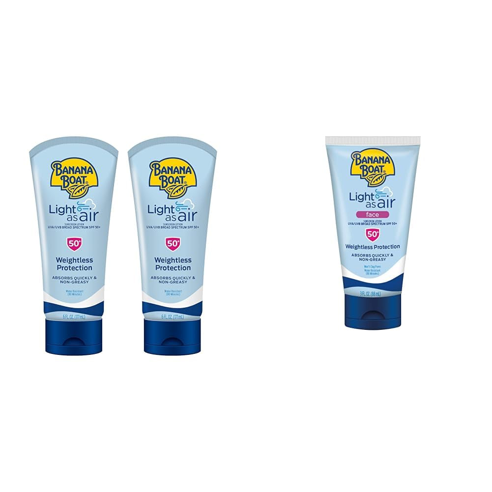Light as Air Sunscreen Lotion SPF 50 Twin Pack | Lightweight Sunscreen & Light as Air Face Sunscreen Lotion SPF 50, 3Oz | Travel Size Sunscreen