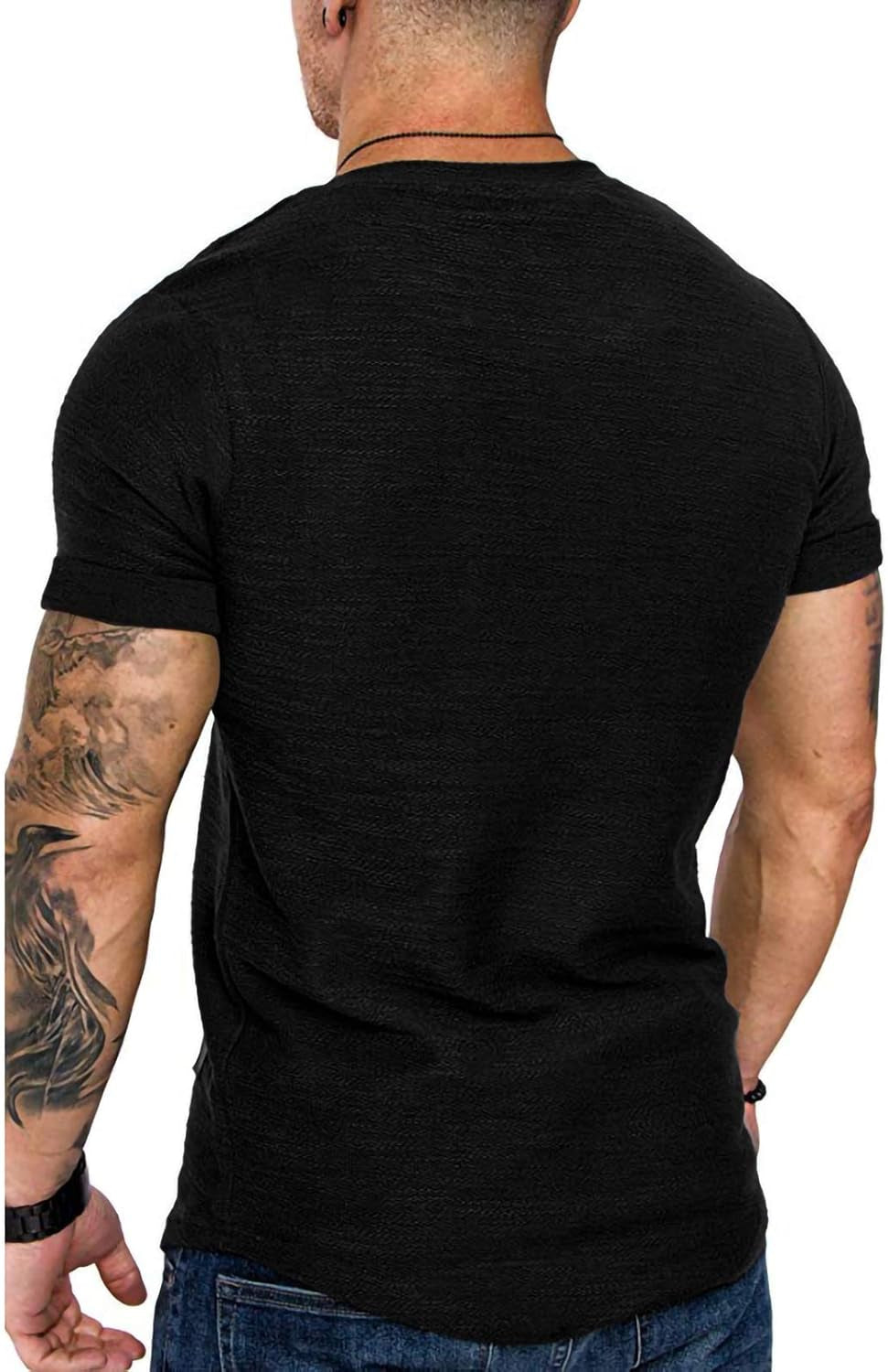 Mens Casual T Shirts - Hipster Shirts for Men Black T Shirts for Men Polyester Muscle Fit T Shirt Men Muscle Fit Shirt Black1 XL