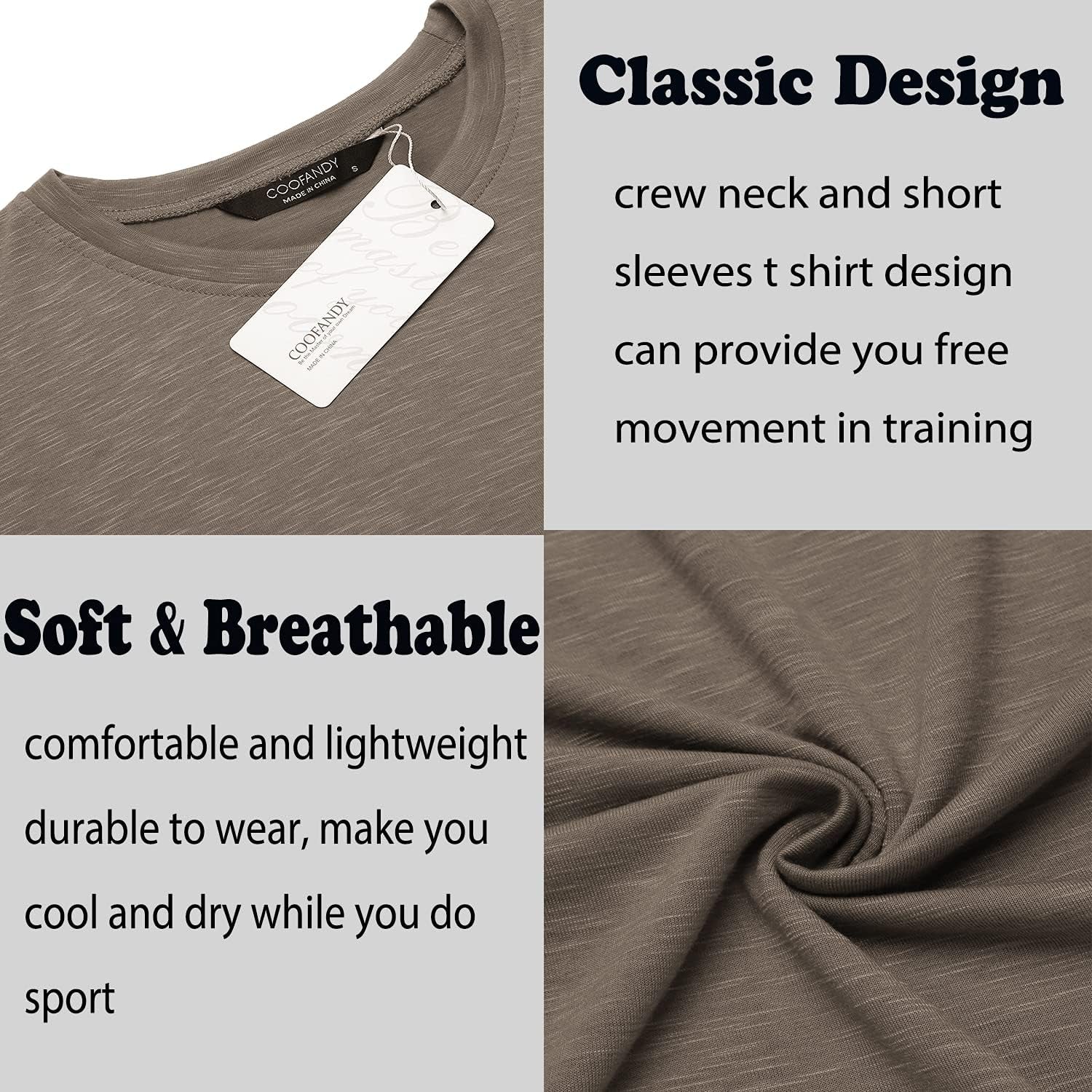 Men Workout T Shirt Cotton Running Short Sleeve Longline Solid Tee Top Brown