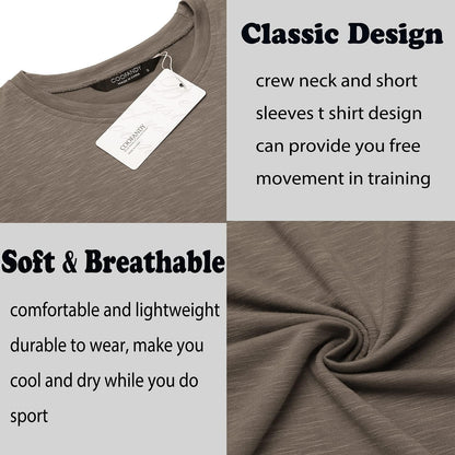 Men Workout T Shirt Cotton Running Short Sleeve Longline Solid Tee Top Brown