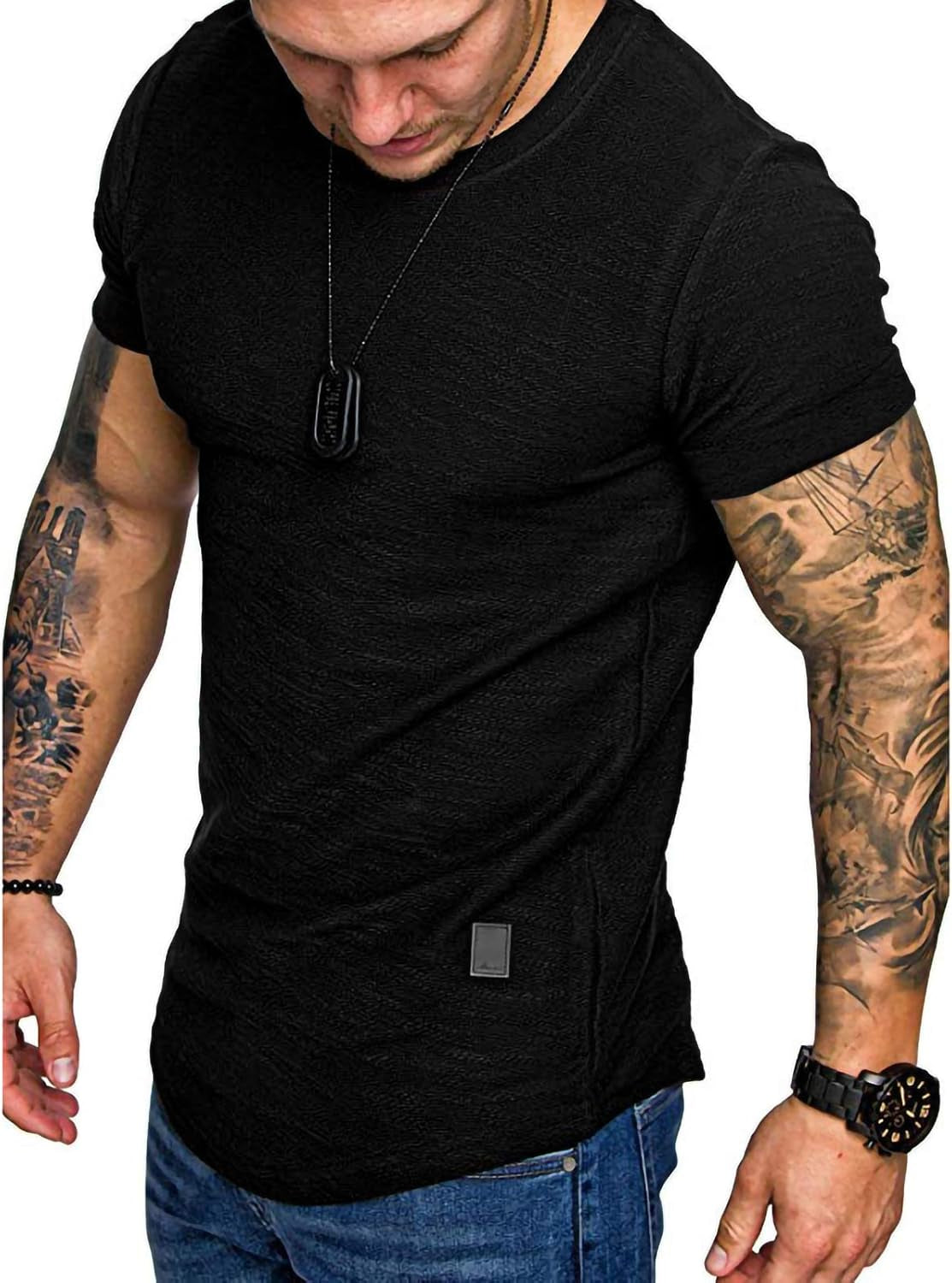 Mens Casual T Shirts - Hipster Shirts for Men Black T Shirts for Men Polyester Muscle Fit T Shirt Men Muscle Fit Shirt Black1 XL