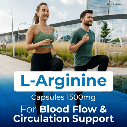 L-Arginine 1500 Mg, 60 Capsules, Nitric Oxide Support, Blood Flow & Circulation Support, Pre Workout & Performance Formula