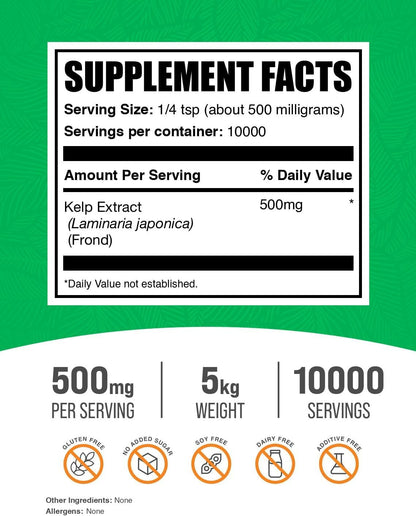 .Com Kelp Extract Powder - Kelp Supplement, Brown Seaweed Extract, Seaweed Powder - Gluten Free, 500Mg per Serving, 1Kg (2.2 Lbs) (Pack of 5)