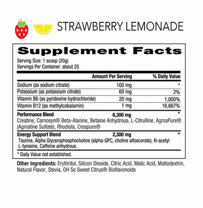 Pre-Workout Powder – Energy, Focus, Strength & Endurance Support for Men & Women – Strawberry Lemonade – 25 Servings
