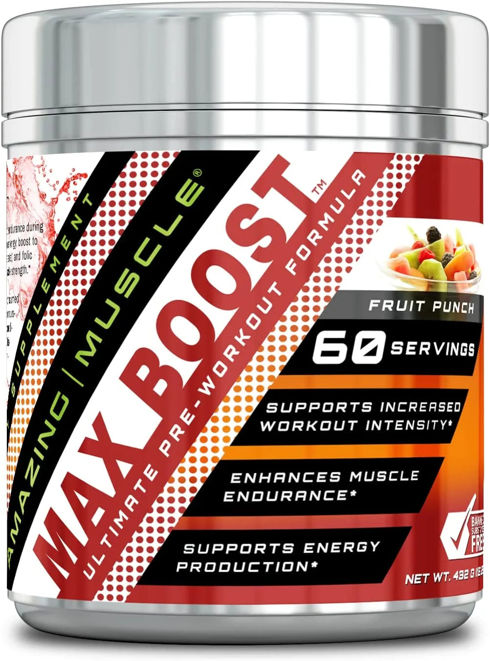 Max Boost Pre-Workout Formula, 60 Servings - Sucralose - Fruit Punch