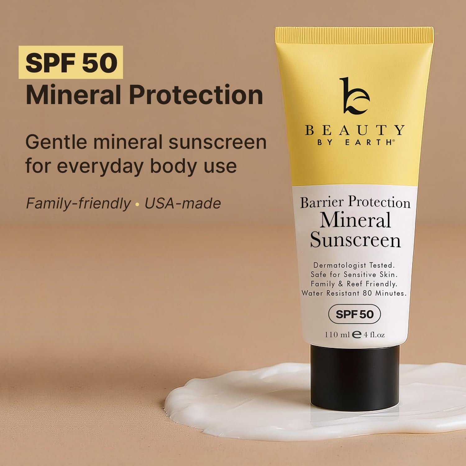 Mineral Body Sunscreen SPF 50 – Non-Nano Zinc Oxide, 80 Min Water Resistant, Made in USA with Organic & Natural Ingredients
