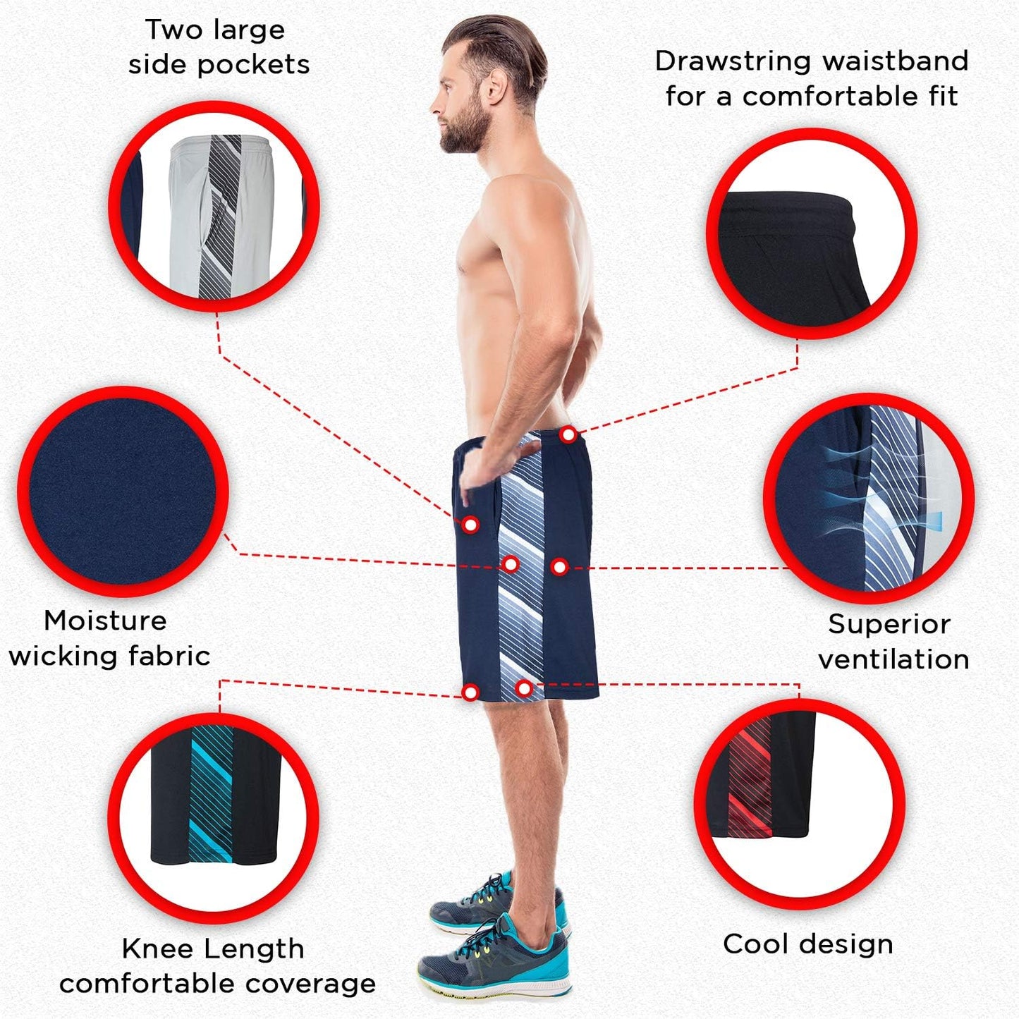 Long Basketball Shorts for Men, 4 Pack, Sports, Fitness, and Exercise, Athletic Performance