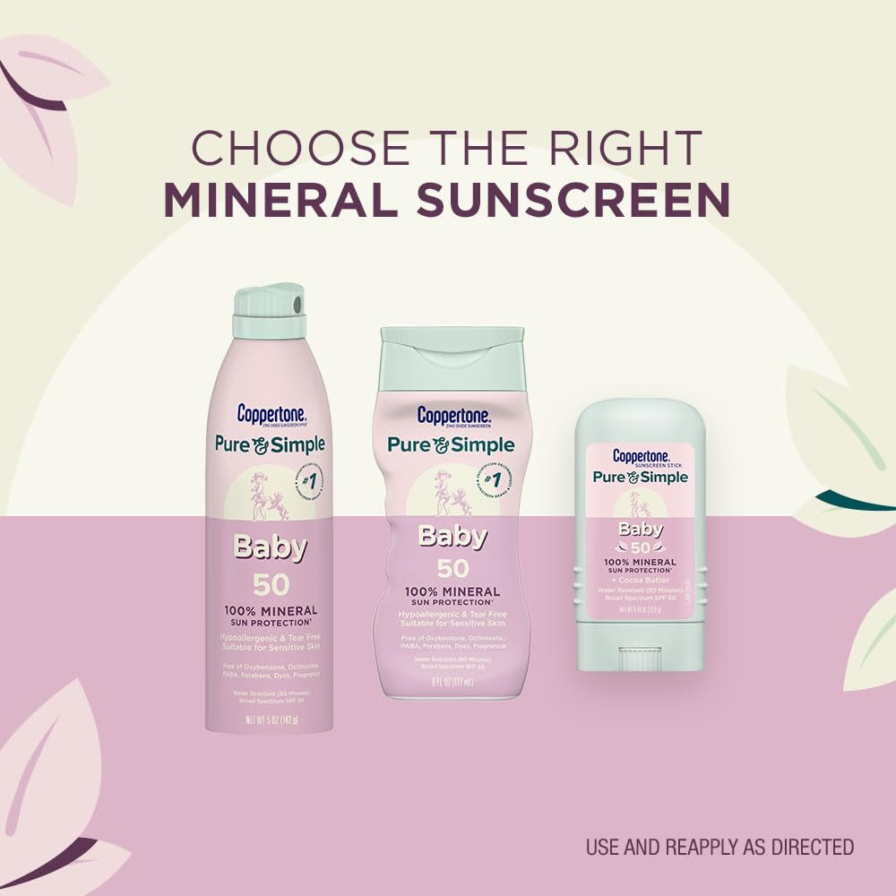 Pure and Simple Baby Sunscreen Lotion SPF 50, Zinc Oxide Mineral Sunscreen for Babies, Hypoallergenic and Tear Free, 6 Fl Oz Bottle, Pack of 18